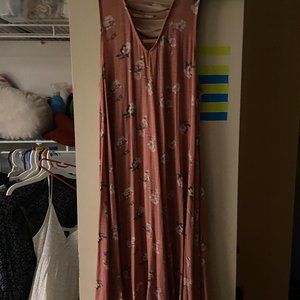 Pink A-Line Dress with White Flowers